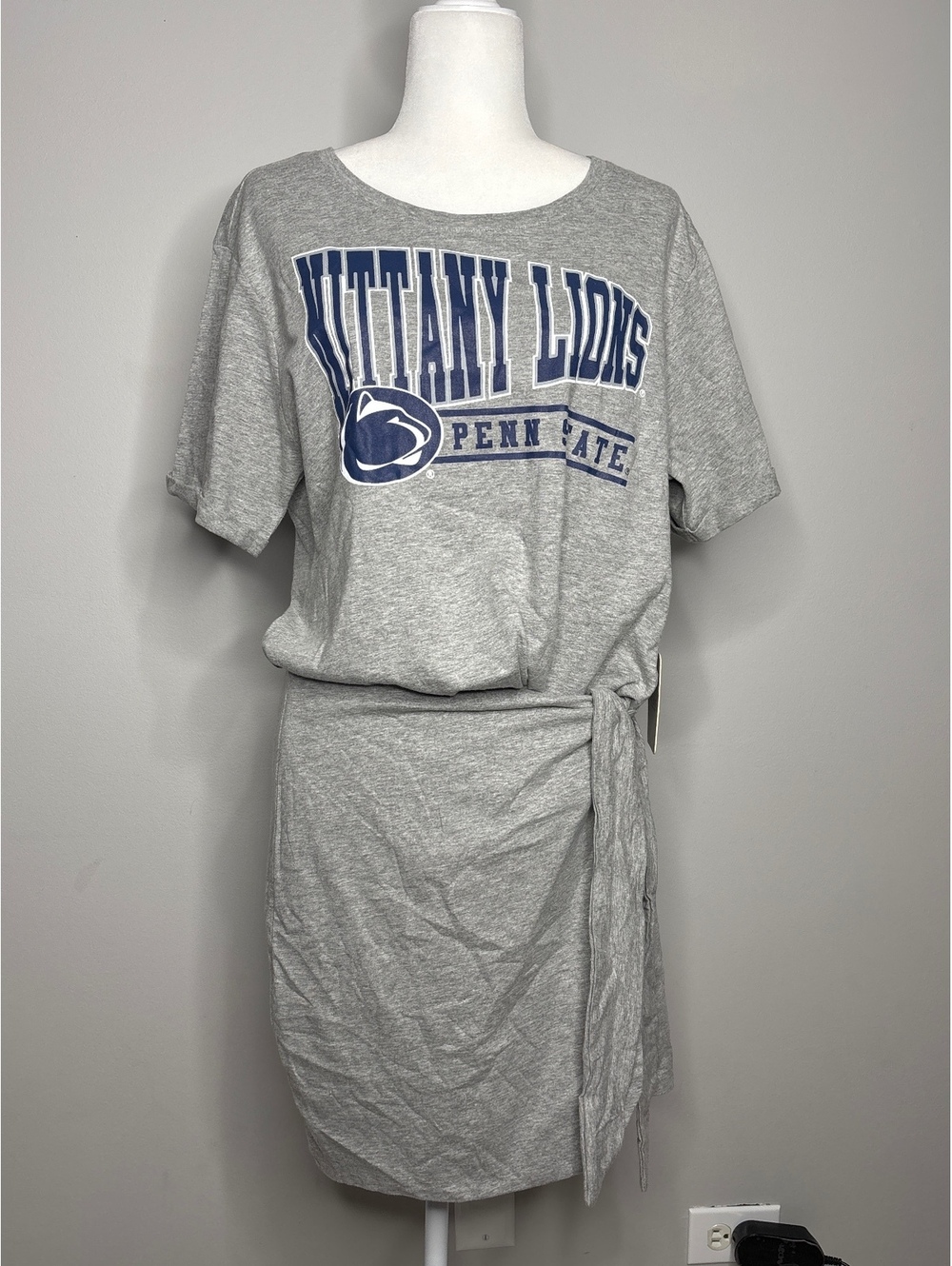 Penn State Nittany Lions Gray T-Shirt Dress with Waist Tie